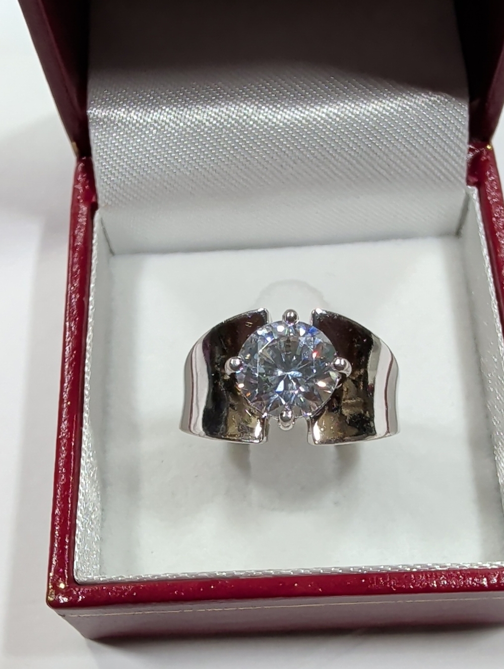 Classic Sterling Silver Solitaire Ring with White Round Stone